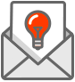 An envelope with a red light bulb