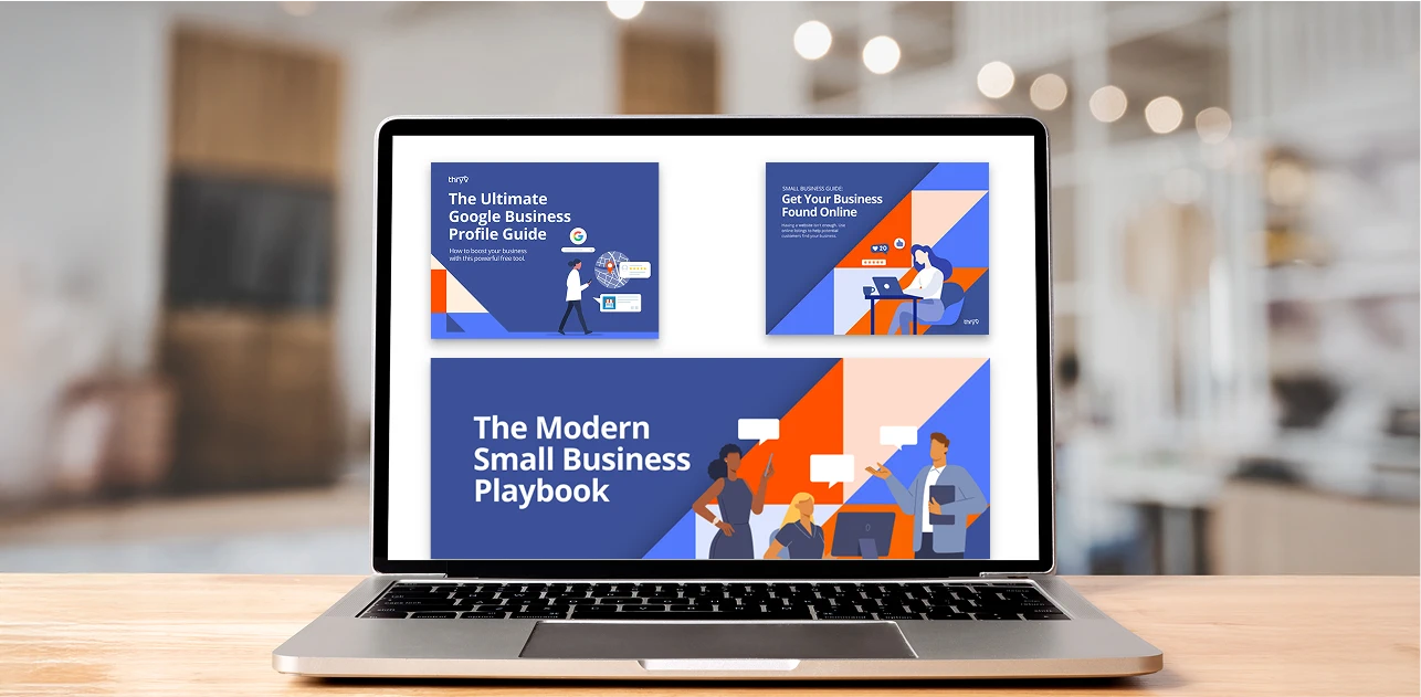 A laptop with graphics showing Thryv's guides